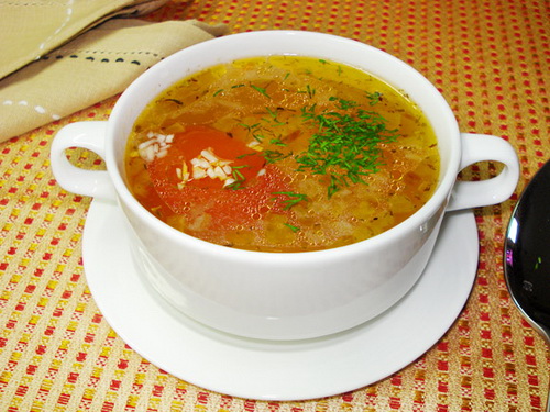 Постный суп с рисом и овощами